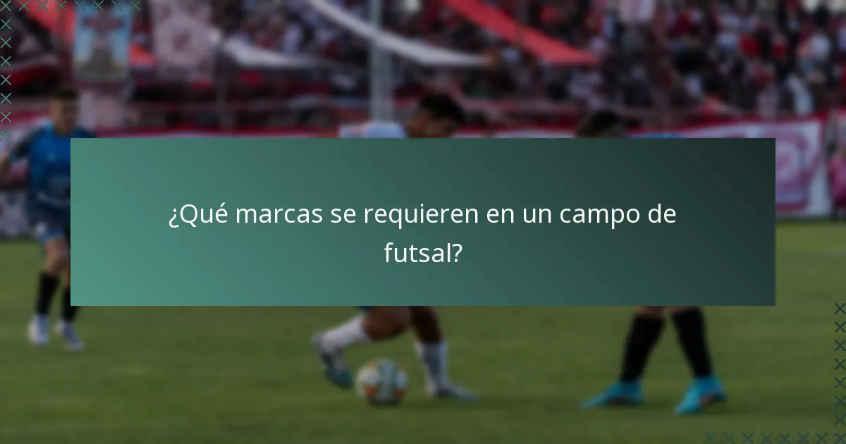 ¿Qué marcas se requieren en un campo de futsal?